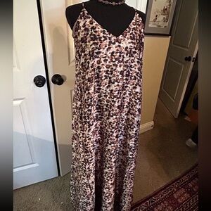 NWT Nicole Miller Leopard Satin Maxi Dress L